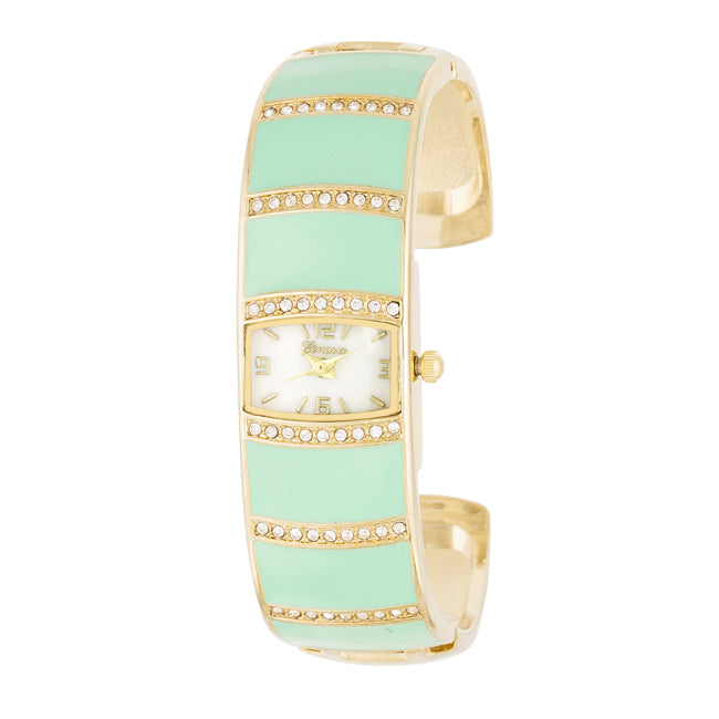 ShineHigh Gold Cuff Watch With Crystals - Mint