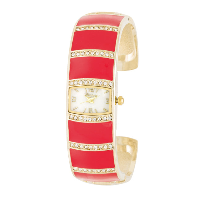 ShineHigh Gold Cuff Watch With Crystals - Pink