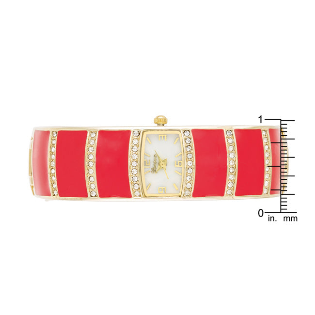 ShineHigh Gold Cuff Watch With Crystals - Pink