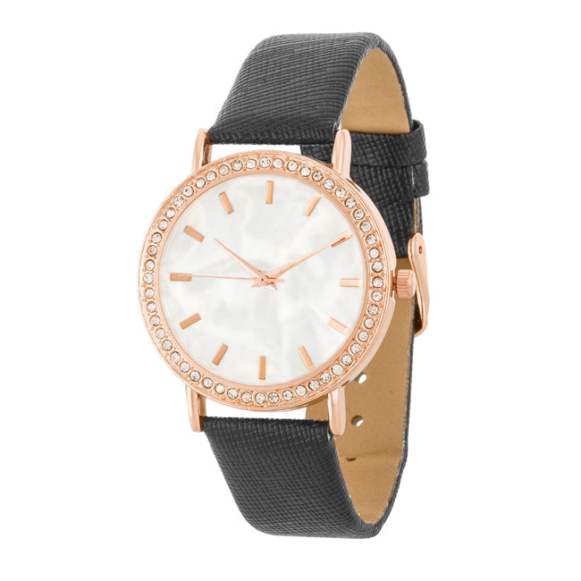 ShineHigh Rose Gold Shell Pearl Watch With Crystals