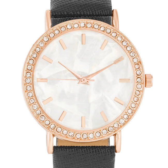 ShineHigh Rose Gold Shell Pearl Watch With Crystals