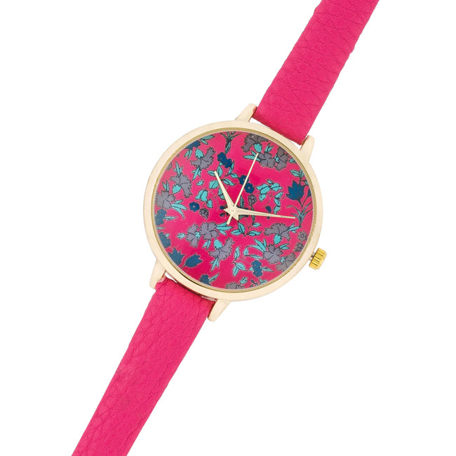ShineHigh Gold Watch With Floral Print Dial