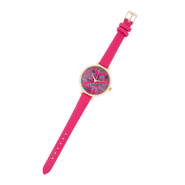 ShineHigh Gold Watch With Floral Print Dial