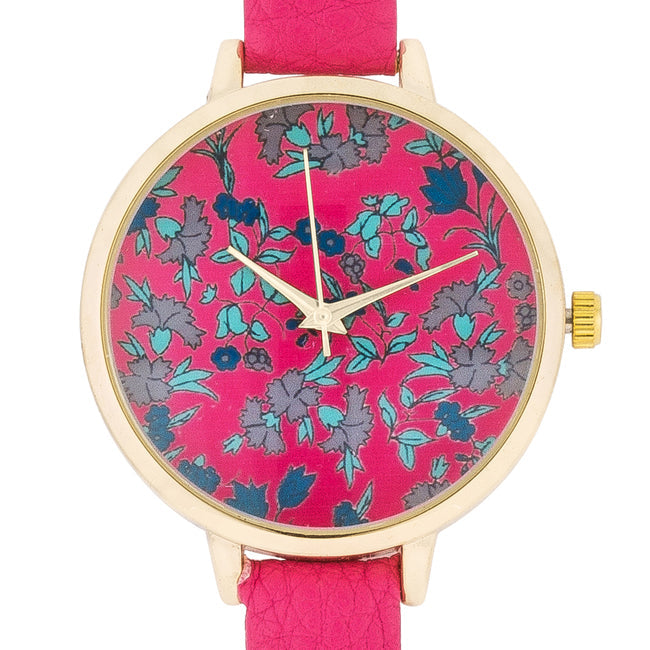 ShineHigh Gold Watch With Floral Print Dial