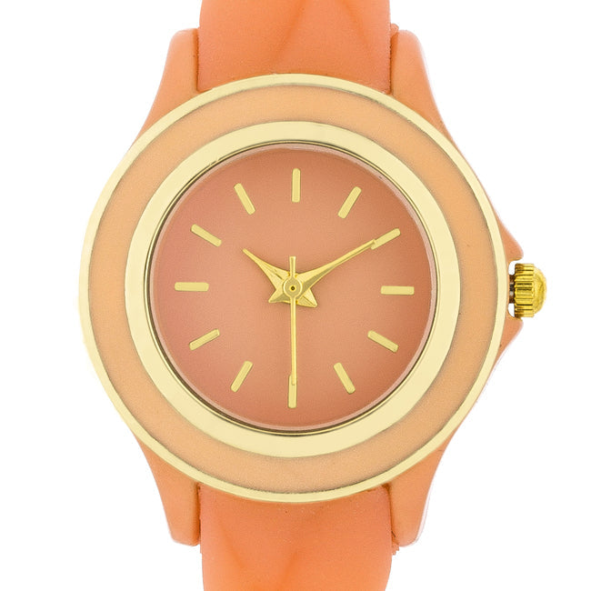 ShineHigh Carmen Braided Ladylike Watch With Coral Rubber Strap