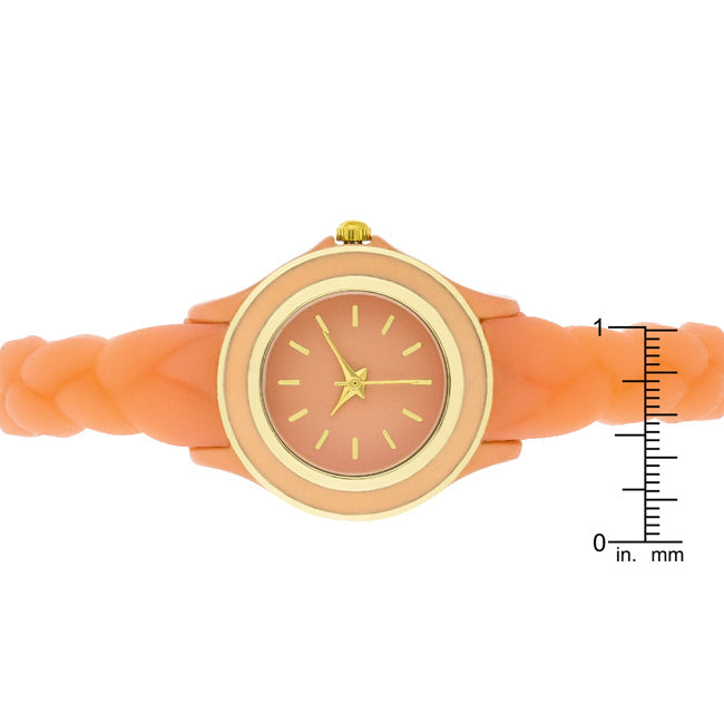 ShineHigh Carmen Braided Ladylike Watch With Coral Rubber Strap