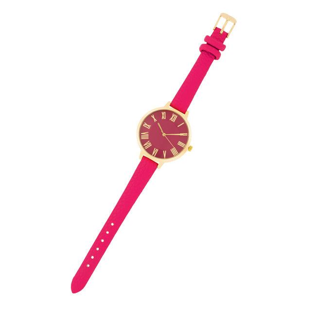 ShineHigh Gold Watch With Pink Leather Strap