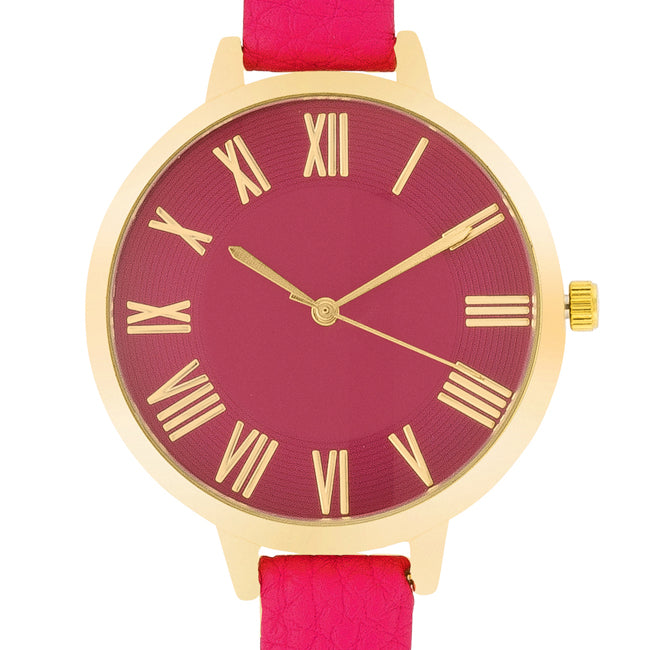 ShineHigh Gold Watch With Pink Leather Strap