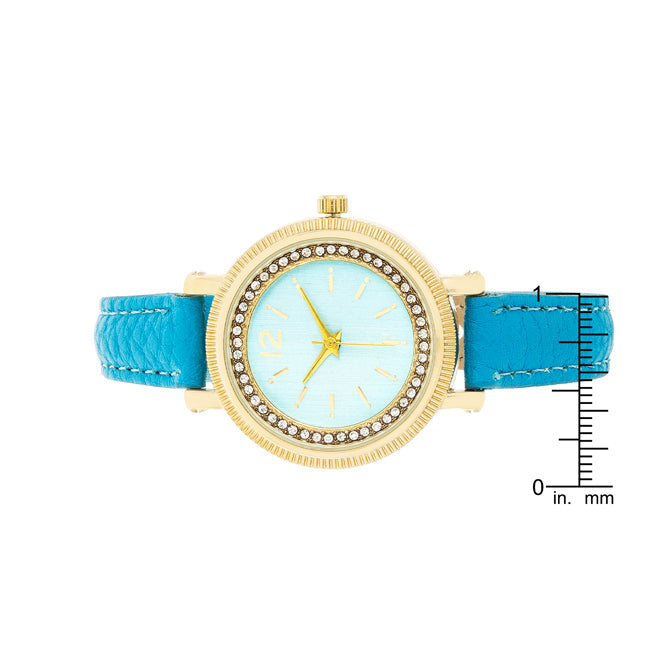 ShineHigh Georgia Gold Crystal Watch With Turquoise Leather Strap