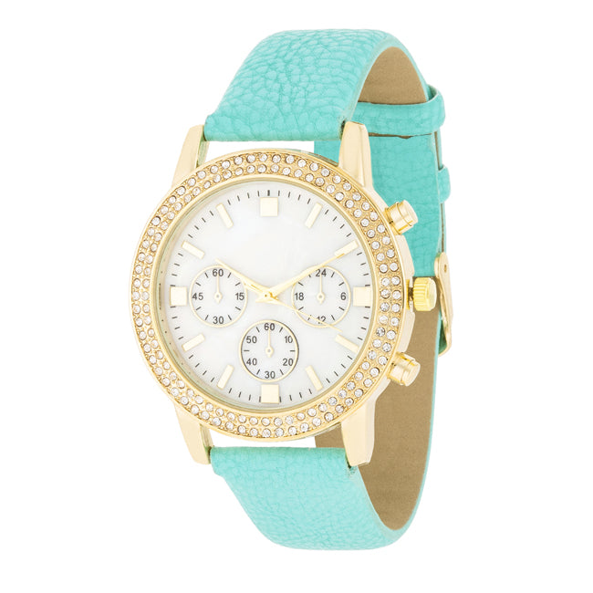 ShineHigh Gold Shell Pearl Watch With Crystals