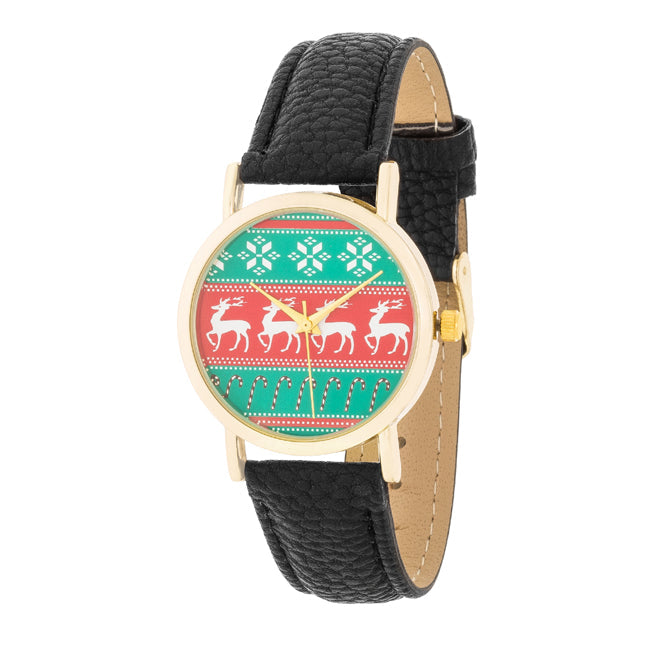 ShineHigh Gold Holiday Watch With Black Leather Strap