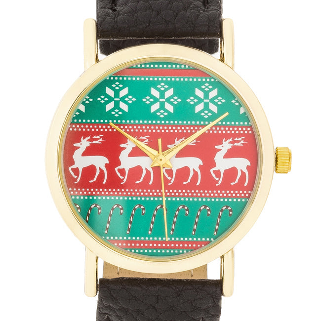 ShineHigh Gold Holiday Watch With Black Leather Strap