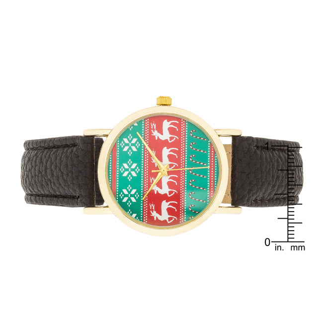 ShineHigh Gold Holiday Watch With Black Leather Strap