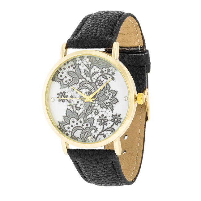 ShineHigh Gold Watch With Floral Print Dial