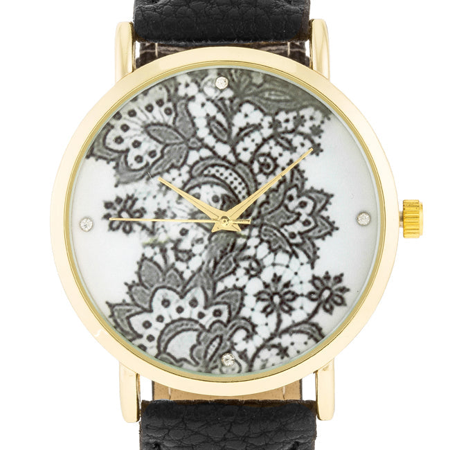 ShineHigh Gold Watch With Floral Print Dial