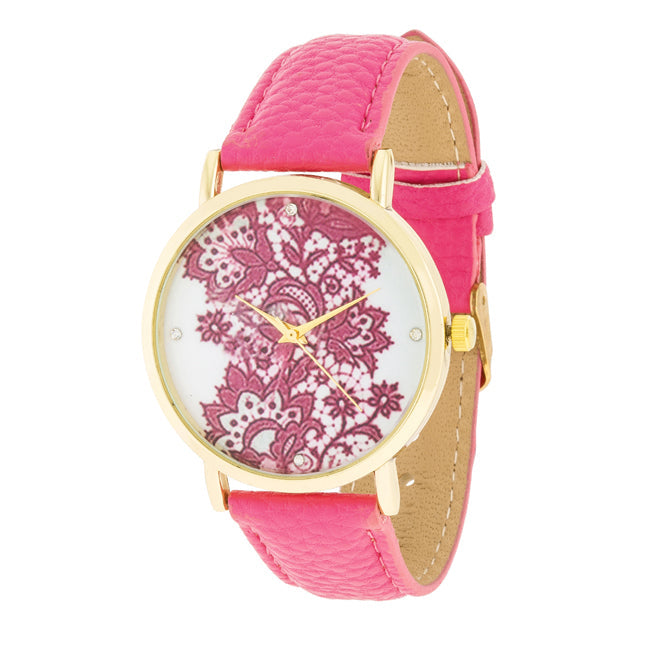ShineHigh Gold Watch With Floral Print Dial