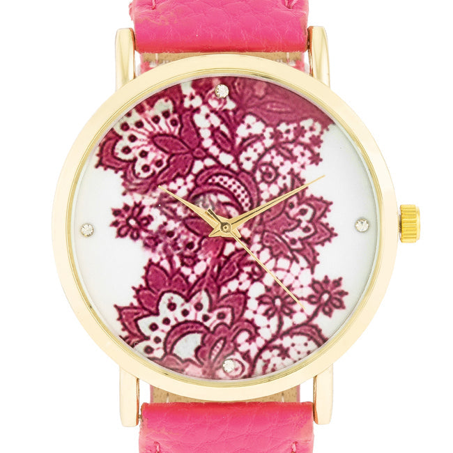 ShineHigh Gold Watch With Floral Print Dial