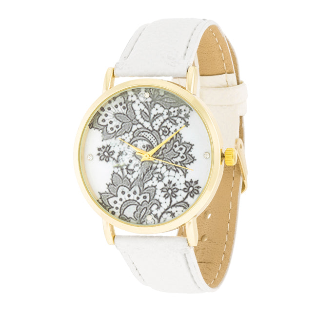 ShineHigh Gold Watch With Floral Print Dial