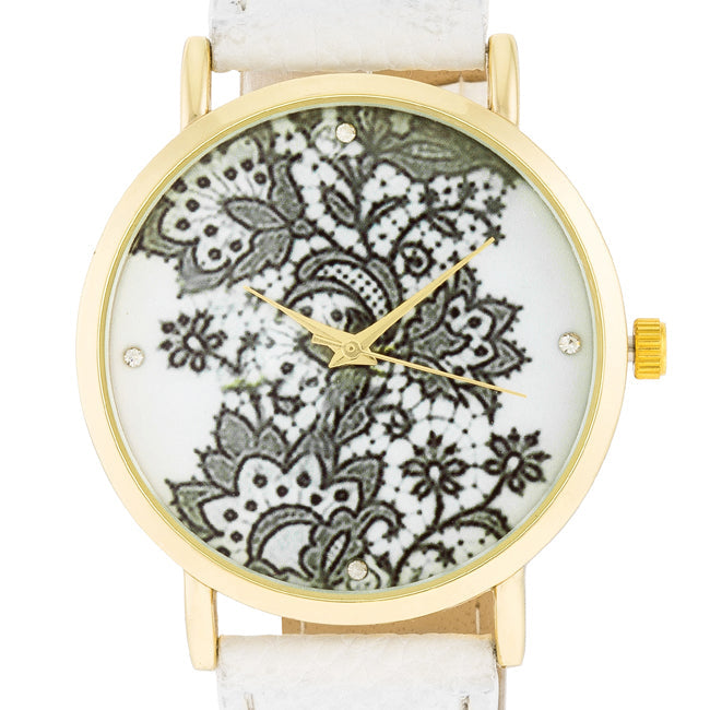ShineHigh Gold Watch With Floral Print Dial