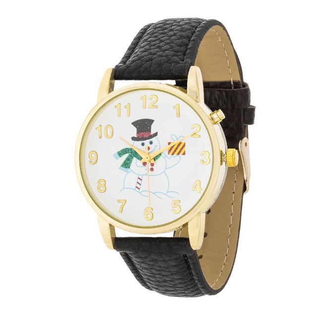 ShineHigh Gold Holiday Tune Watch With Black Leather Strap