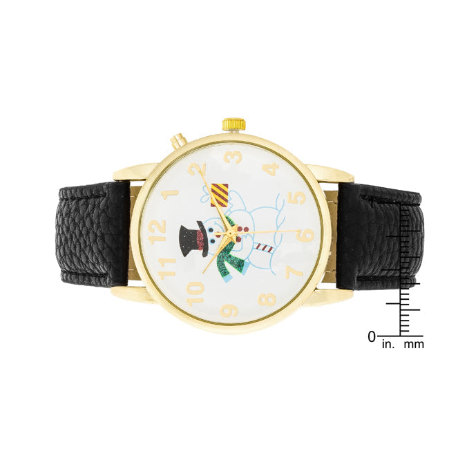 ShineHigh Gold Holiday Tune Watch With Black Leather Strap