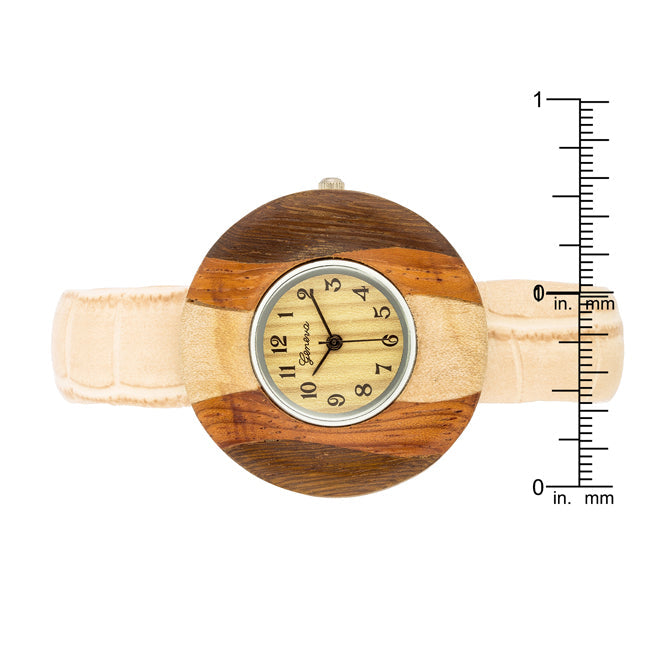 ShineHigh Brenna Beige Wood Inspired Leather Cuff Watch