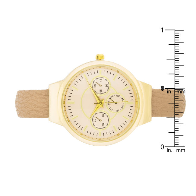 ShineHigh Reyna Gold Beige Leather Cuff Watch