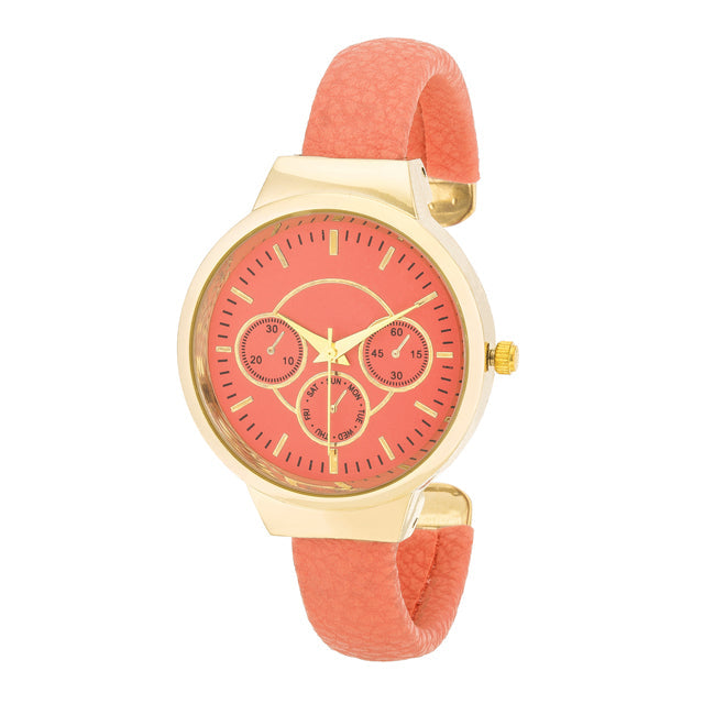 ShineHigh Reyna Gold Coral Leather Cuff Watch