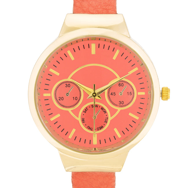 ShineHigh Reyna Gold Coral Leather Cuff Watch