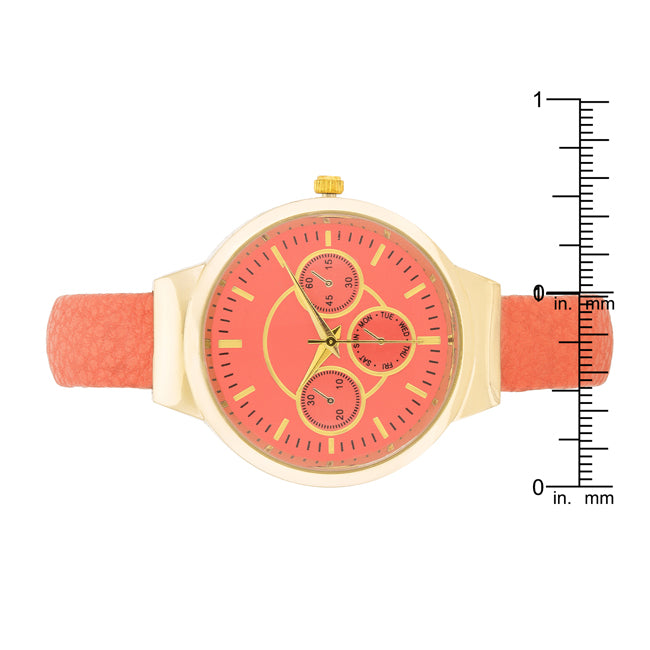 ShineHigh Reyna Gold Coral Leather Cuff Watch