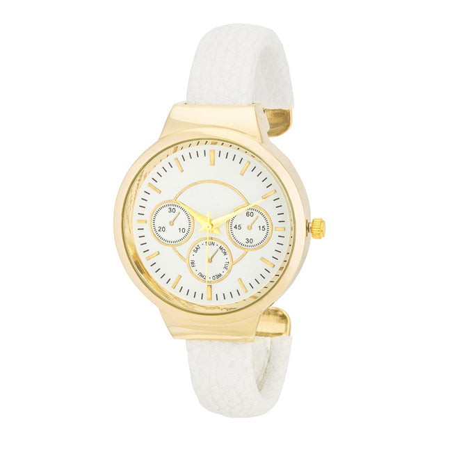 ShineHigh Reyna Gold White Leather Cuff Watch