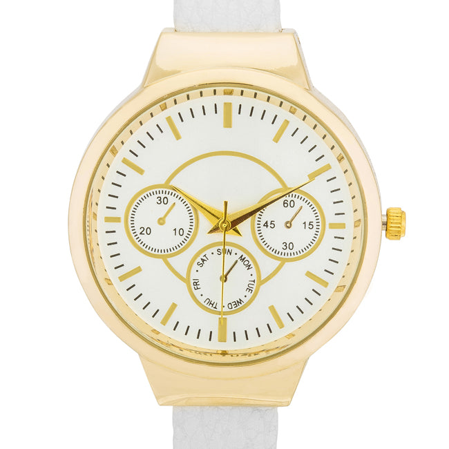ShineHigh Reyna Gold White Leather Cuff Watch