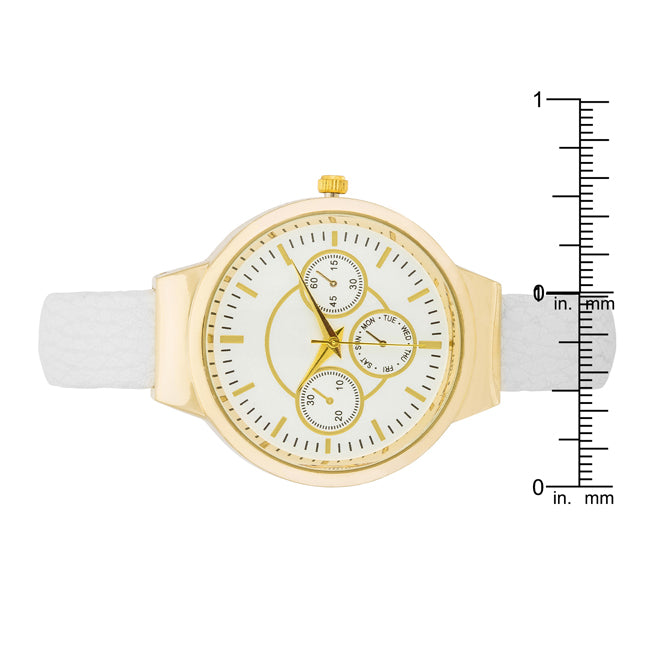 ShineHigh Reyna Gold White Leather Cuff Watch