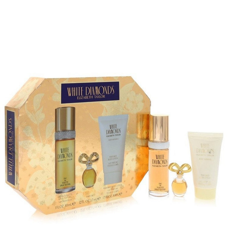 White Diamonds by Elizabeth Taylor Women Gift Set -- 1 oz Eau De Toilette Spray + .12 oz Min EDP + 1.7 oz Body Lotion