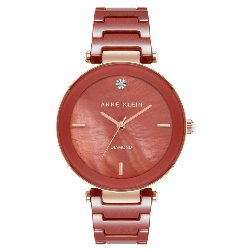 Anne Klein Women's Ceramic AK/1018RGRD Bracelet Red Dial Quartz Movement Fold over Clasp 33mm Round Watch