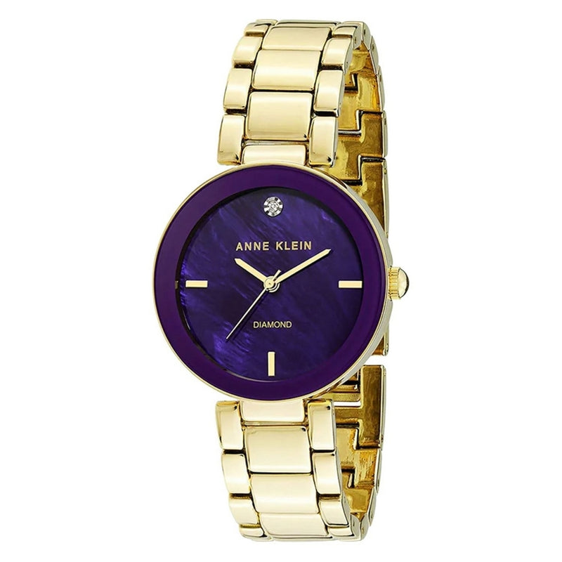 Anne Klein Women's New York AK/1362PRGB Bracelet Purple Dial Quartz Movement Fold over Clasp 32mm Round Watch
