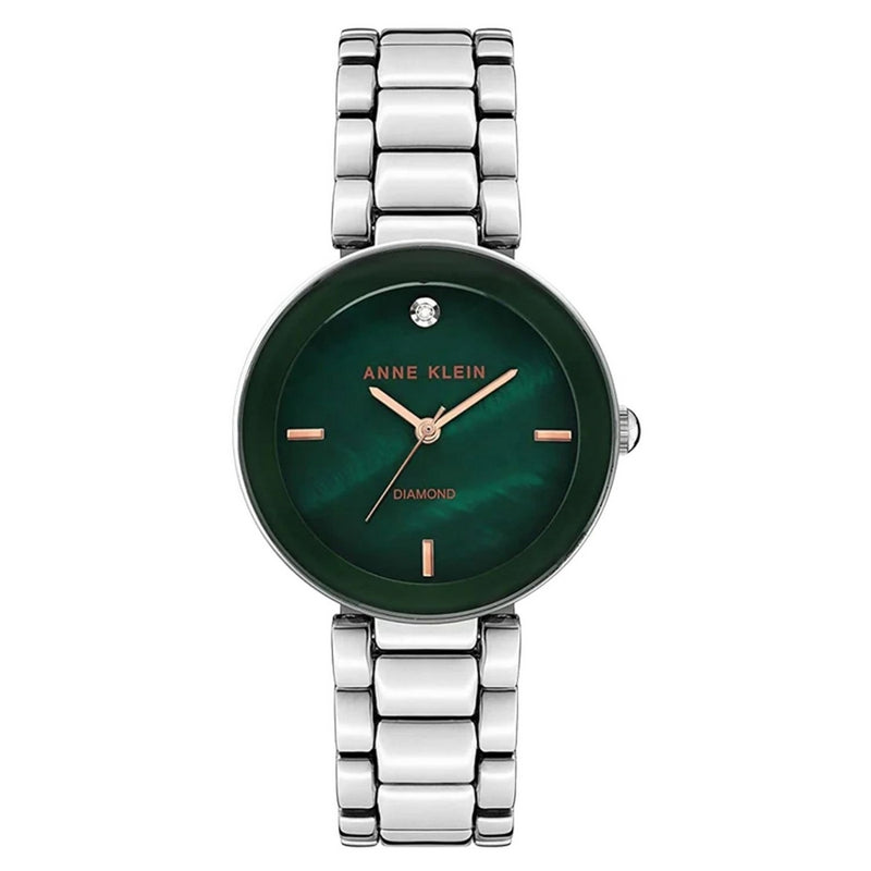 Anne Klein Women's Classic AK/1363GNSV Bracelet Green Dial Quartz Movement Fold over Clasp 32mm Round Watch