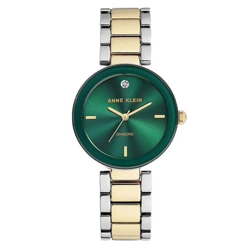 Anne Klein Women's Classic AK/1363GNTT Bracelet Green Dial Quartz Movement Fold over Clasp 32mm Round Watch