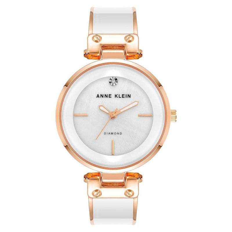 Anne Klein Women's Accented AK/1414WHRG Bracelet White Dial Quartz Movement Fold over Clasp 34mm Round Watch