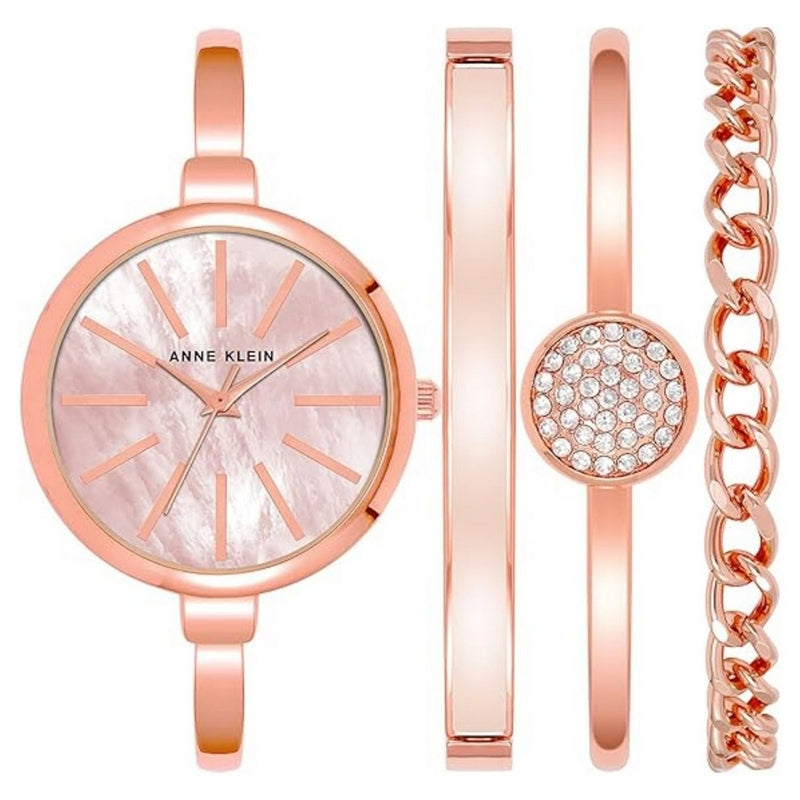 Anne Klein Women's Bangle AK/1470BHST Bracelet Rose gold Dial Quartz Movement Fold over Clasp 32mm Round Watch