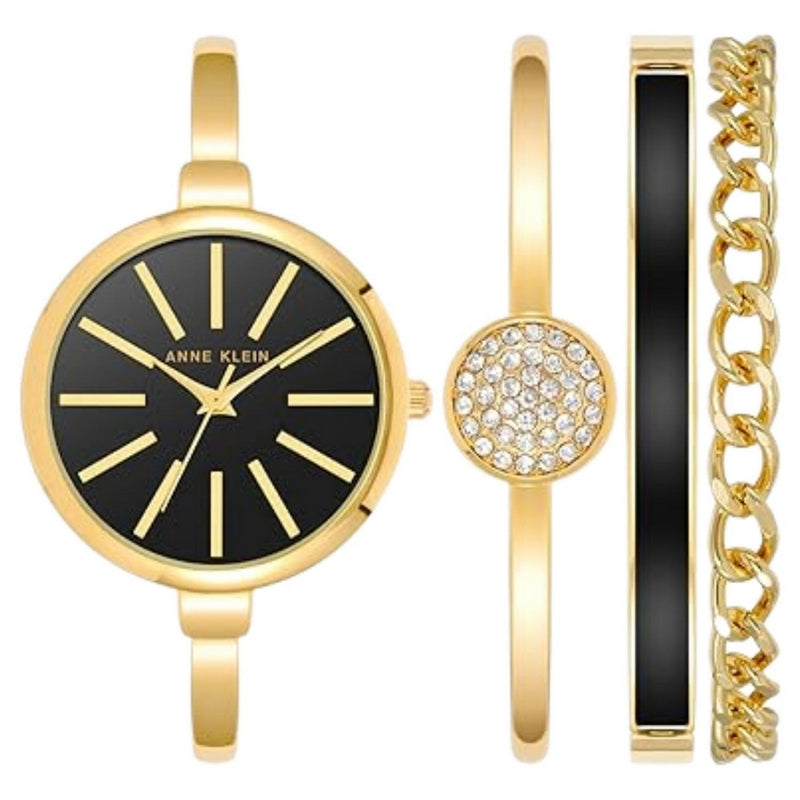 Anne Klein Women's Classic AK-1470GBST Bracelet Black Dial Quartz Movement Jewelry Clasp 32mm Round Watch