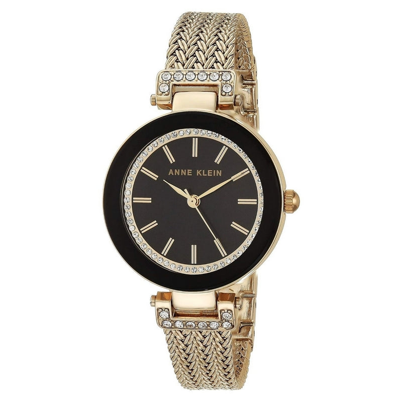 Anne Klein Women's Accented AK-1906BKGB Bracelet Black Dial Quartz Movement Jewelry Clasp 30mm Round Watch