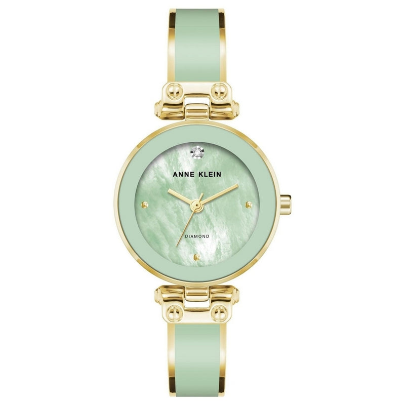 Anne Klein Women's Accented AK/1980MIGB Bracelet Green Dial Quartz Movement Fold over Clasp 30mm Round Watch