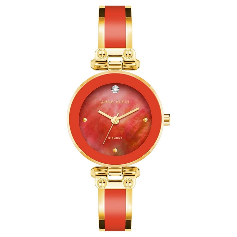 Anne Klein Women's Accented AK/1980RDGB Bracelet Red Dial Quartz Movement Fold over Clasp 30mm Round Watch
