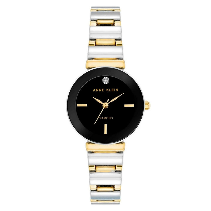 Anne Klein Women's Accented AK/2435BKTT Bracelet Black Dial Quartz Movement Fold over Clasp 28mm Round Watch