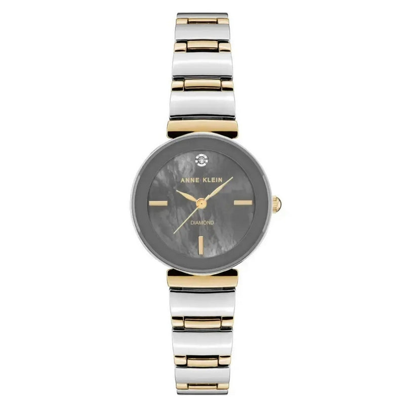 Anne Klein Women's Accented AK/2435GMTT Bracelet Grey Dial Quartz Movement Fold over Clasp 28mm Round Watch