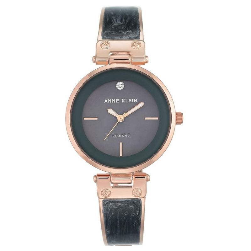 Anne Klein Women's Bangle AK/2512GYRG Bracelet Grey Dial Quartz Movement Fold over Clasp 34mm Round Watch