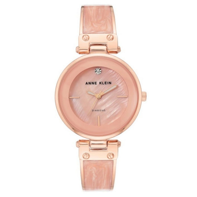 Anne Klein Women's Bangle AK/2512LPRG Bracelet Pink Dial Quartz Movement Fold over Clasp 34mm Round Watch