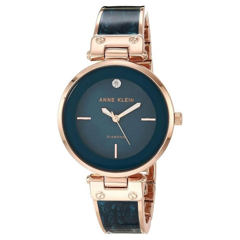 Anne Klein Women's Bangle AK/2512TERG Bracelet Blue Dial Quartz Movement Fold over Clasp 34mm Round Watch
