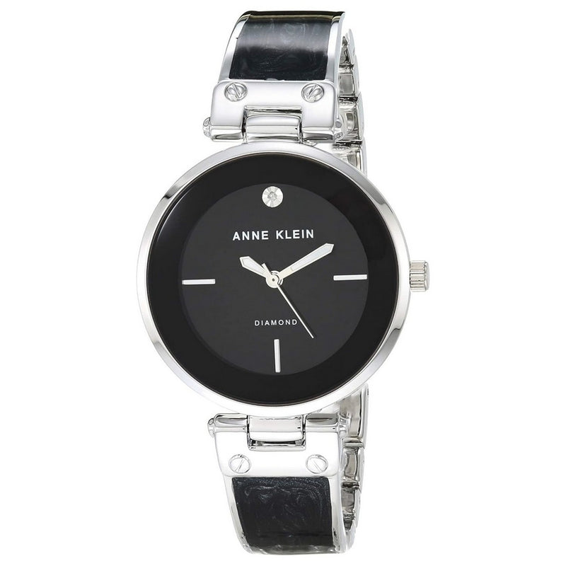 Anne Klein Women's Bangle AK/2513BKSV Bracelet Black Dial Quartz Movement Fold over Clasp 34mm Round Watch